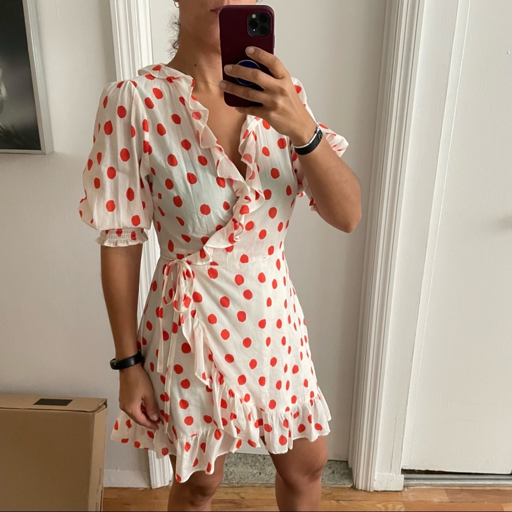 NWT Rixo Polka Dot Wrap Dress